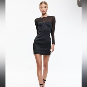 NEW $495 Alice + Olivia‎ Takako Mesh Long Sleeve Minidress in Black Size 10